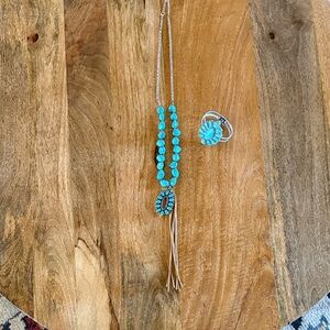 Turquoise Beaded Necklace and Ring Set